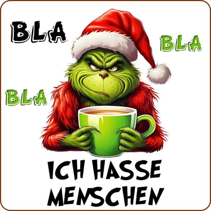 Grinch Untersetzer "Ich hasse Menschen" – Lustiges Geschenk für Weihnachtsmuffel & Kaffeeliebhaber