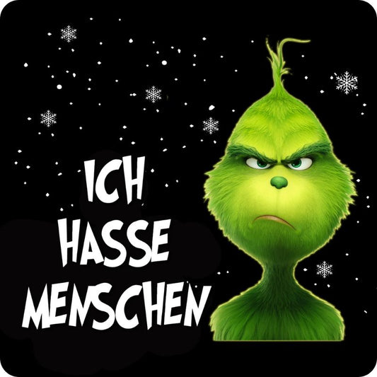 Grinch Untersetzer "Ich hasse Menschen" – Lustiges Geschenk für Weihnachtsmuffel & Kaffeeliebhaber